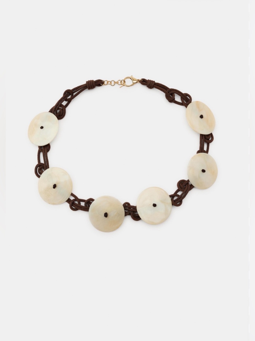Zara Cream Disc Statement Necklace with Brown Braided Cord